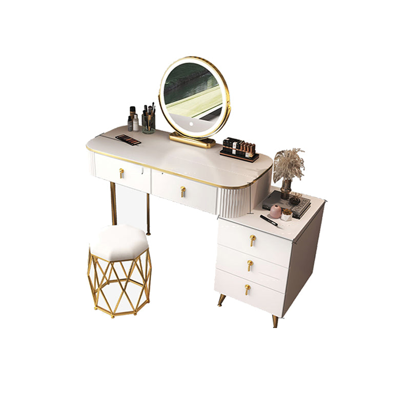 Glam Wood Frame Makeup Vanity Drawer Vanity Set in White for Bedroom