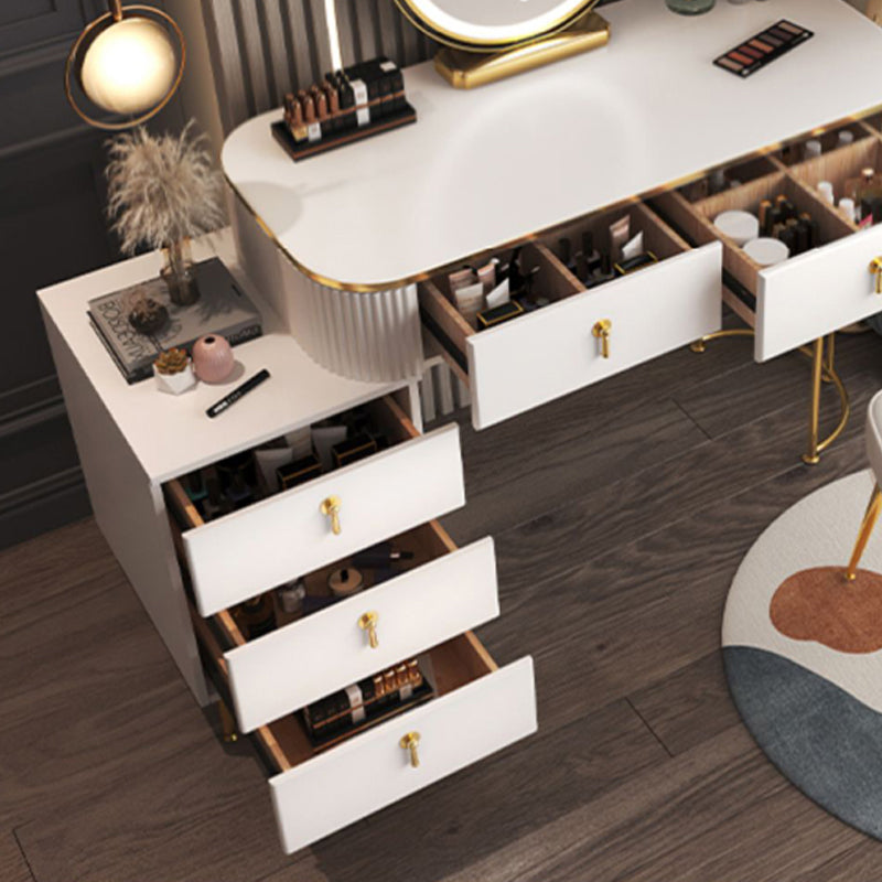 Glam Wood Frame Makeup Vanity Drawer Vanity Set in White for Bedroom