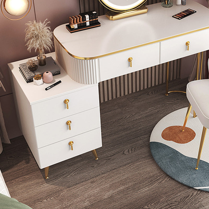 Glam Wood Frame Makeup Vanity Drawer Vanity Set in White for Bedroom