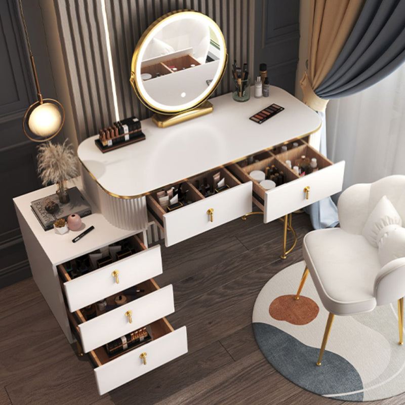 Glam Wood Frame Makeup Vanity Drawer Vanity Set in White for Bedroom