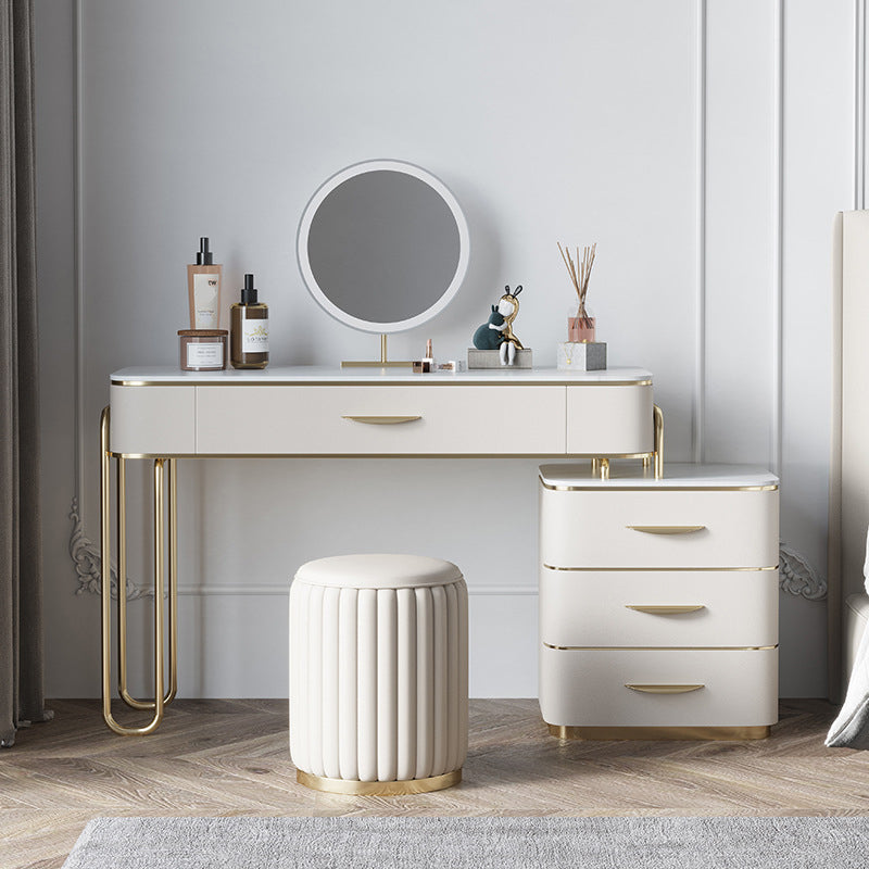 17.71" Wide Make-up Vanity Bright White Wood Vanity Set with 4 Storage Drawers