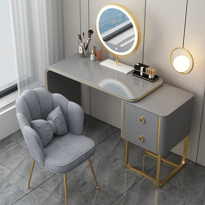 Glam Faux Leather and Wood 2-Drawer Makeup Vanity Desk for Bedroom