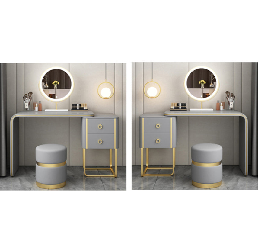 Glam Faux Leather and Wood 2-Drawer Makeup Vanity Desk for Bedroom