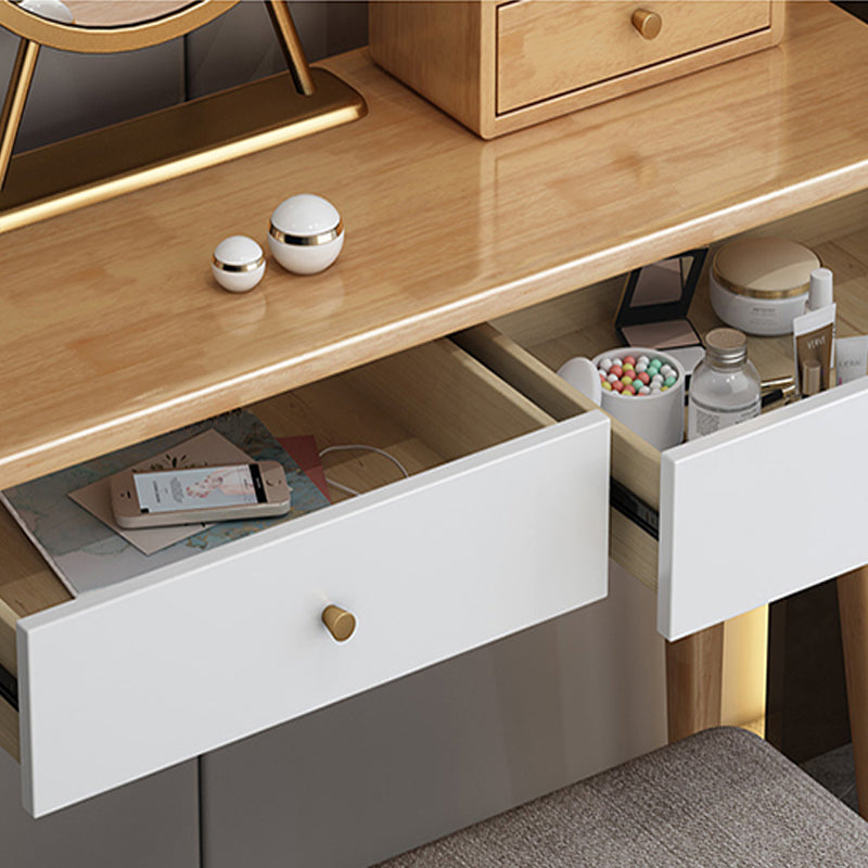 Scandinavian Rubber Wood Vanity Table with Drawers Dressing Table