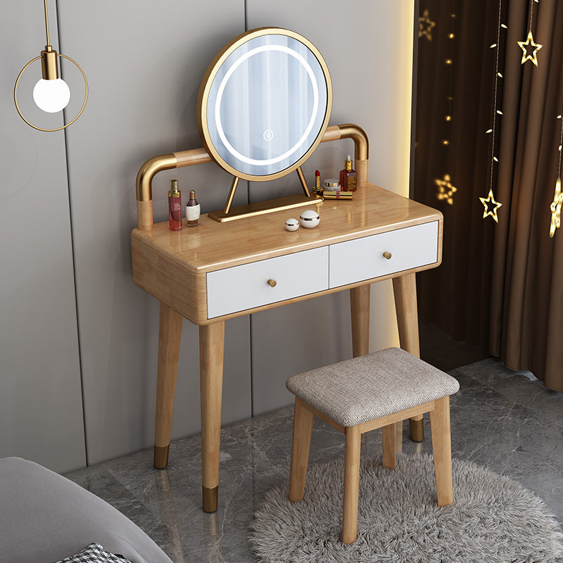 Scandinavian Rubber Wood Vanity Table with Drawers Dressing Table