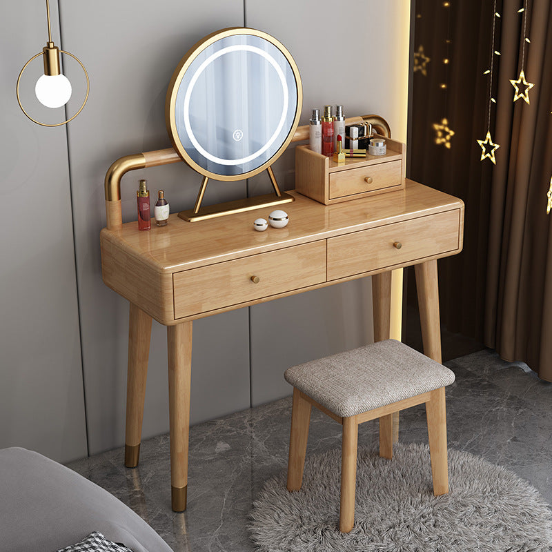 Scandinavian Rubber Wood Vanity Table with Drawers Dressing Table