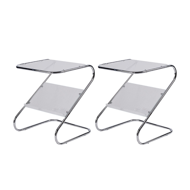 Modern Glass Top Side Table Metal Abstract Base End Table with Magazine Holder