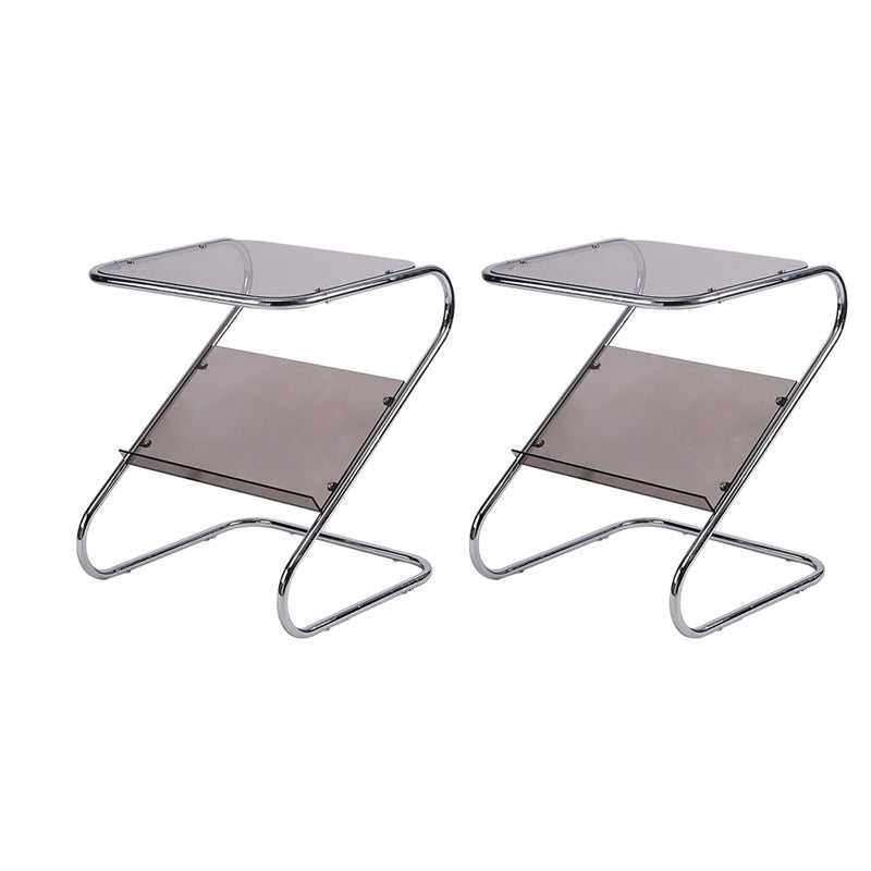 Modern Glass Top Side Table Metal Abstract Base End Table with Magazine Holder