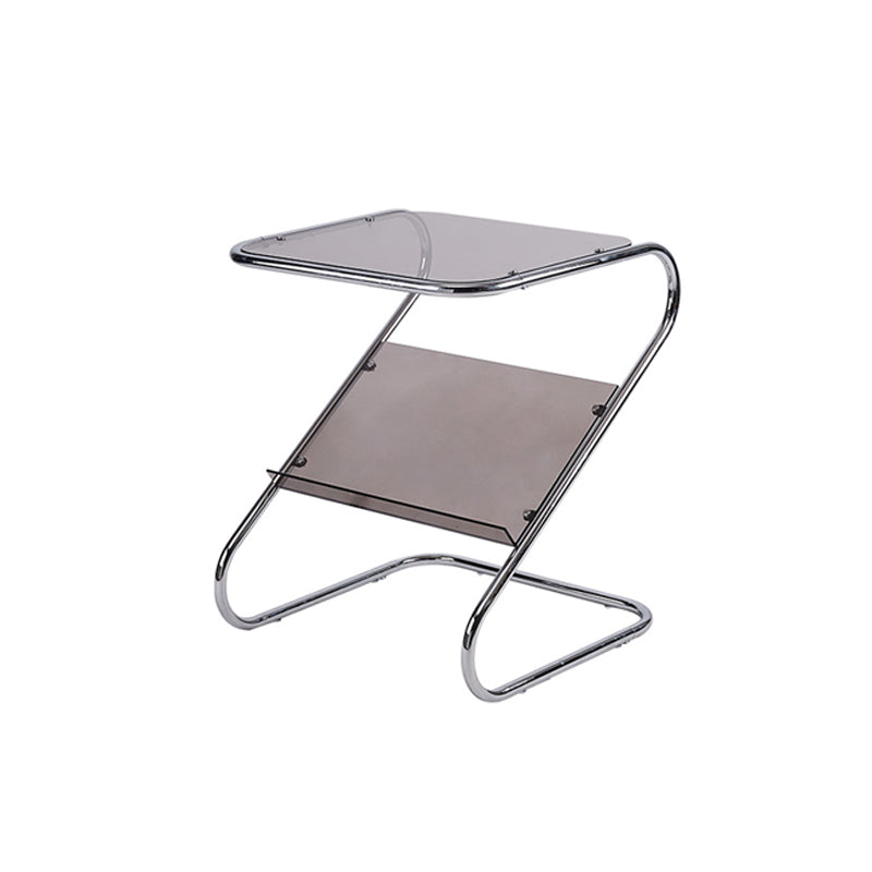 Modern Glass Top Side Table Metal Abstract Base End Table with Magazine Holder