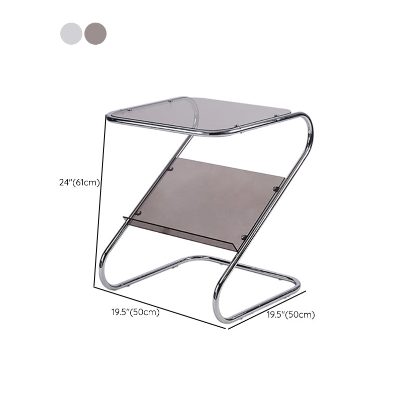 Modern Glass Top Side Table Metal Abstract Base End Table with Magazine Holder