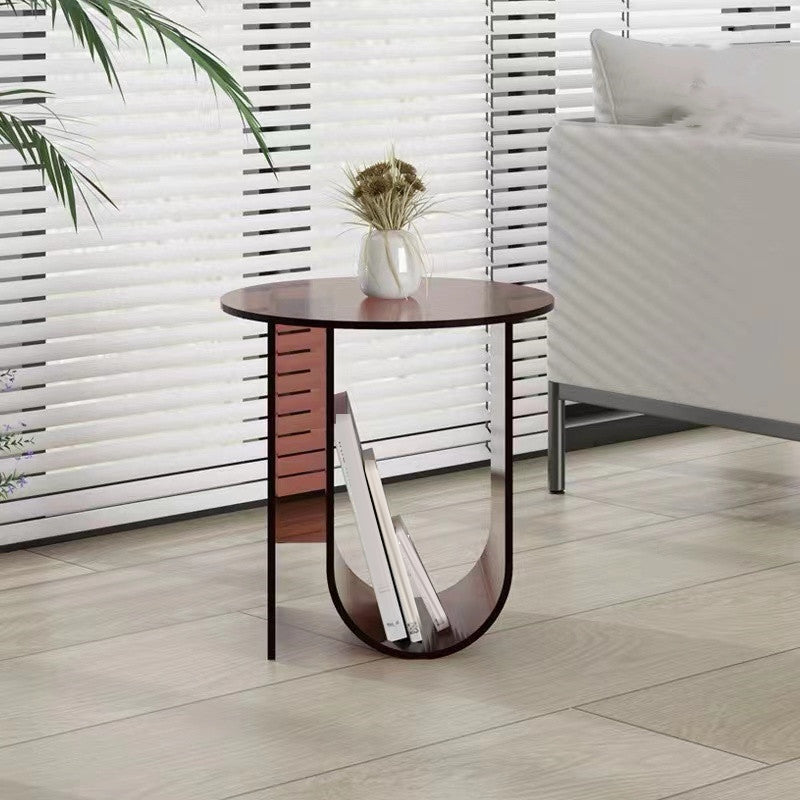 Modern Acrylic Round End Table Abstract Base Side Table with Storage