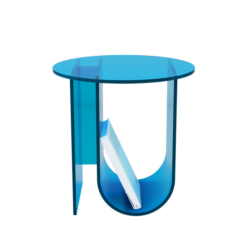 Modern Acrylic Round End Table Abstract Base Side Table with Storage
