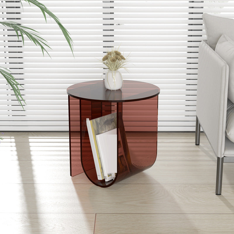 Modern Acrylic Round End Table Abstract Base Side Table with Storage