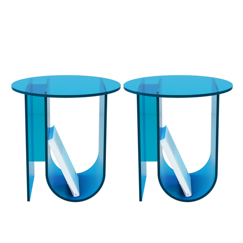 Modern Acrylic Round End Table Abstract Base Side Table with Storage
