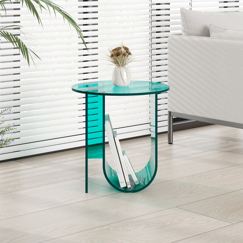 Modern Acrylic Round End Table Abstract Base Side Table with Storage