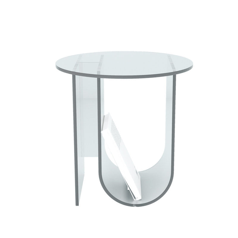 Modern Acrylic Round End Table Abstract Base Side Table with Storage