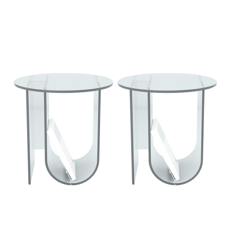 Modern Acrylic Round End Table Abstract Base Side Table with Storage