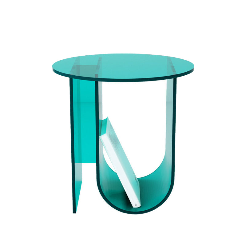 Modern Acrylic Round End Table Abstract Base Side Table with Storage