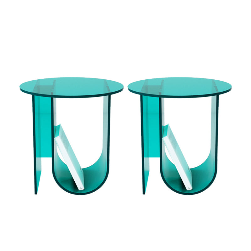 Modern Acrylic Round End Table Abstract Base Side Table with Storage