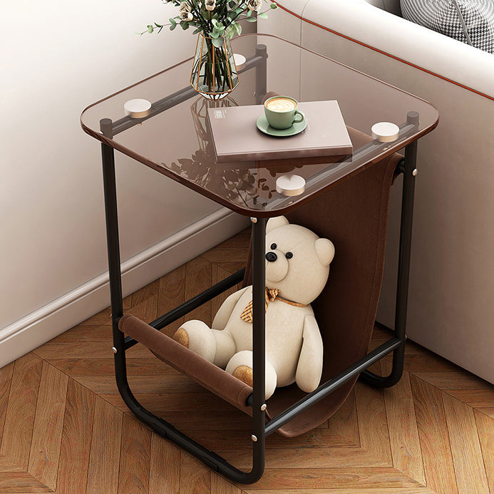 Contemporary Brown Glass Top Side Table Steel Sled Base End Table