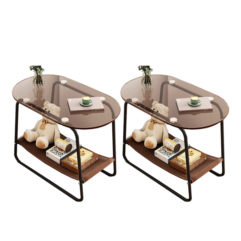 Contemporary Brown Glass Top Side Table Steel Sled Base End Table