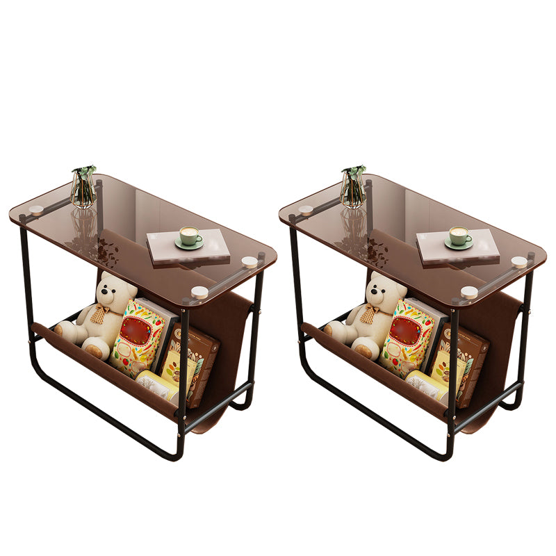 Contemporary Brown Glass Top Side Table Steel Sled Base End Table