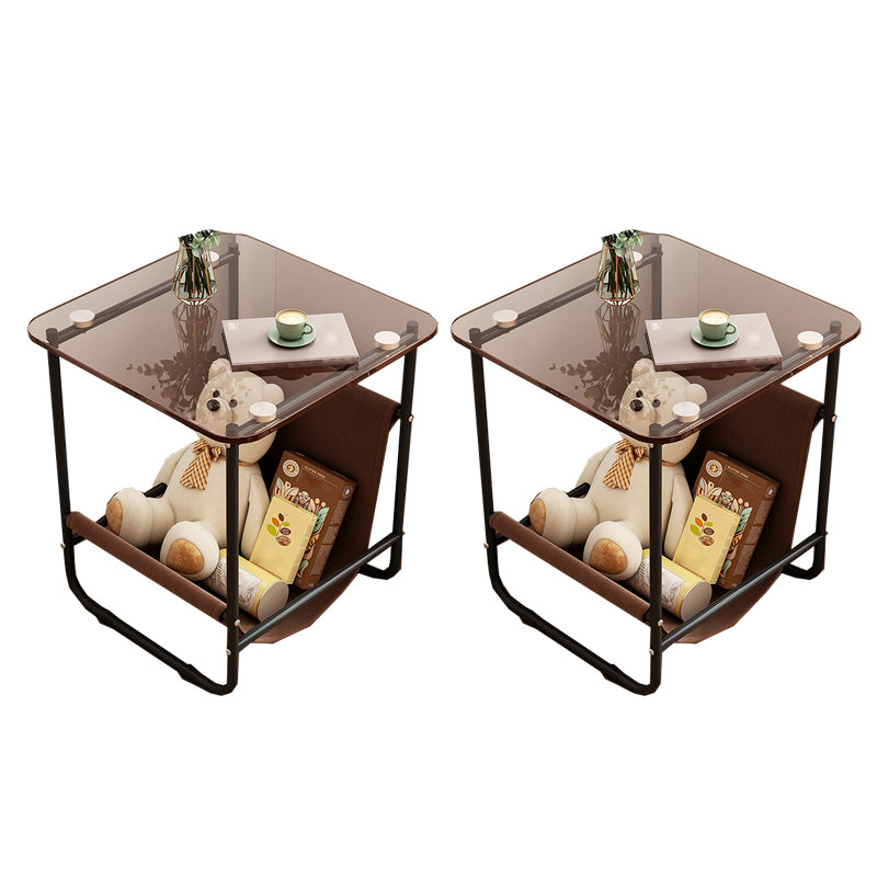 Contemporary Brown Glass Top Side Table Steel Sled Base End Table