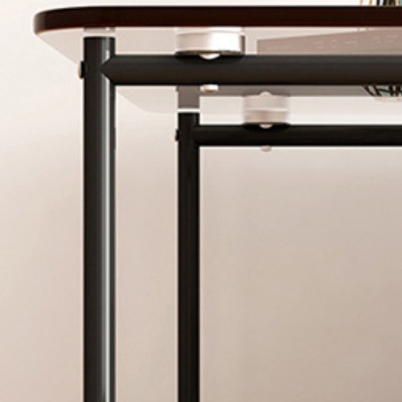 Contemporary Brown Glass Top Side Table Steel Sled Base End Table