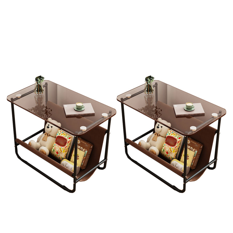 Contemporary Brown Glass Top Side Table Steel Sled Base End Table