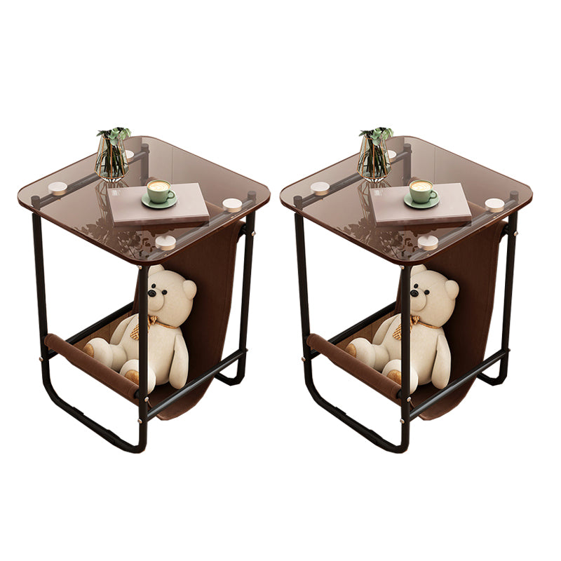 Contemporary Brown Glass Top Side Table Steel Sled Base End Table