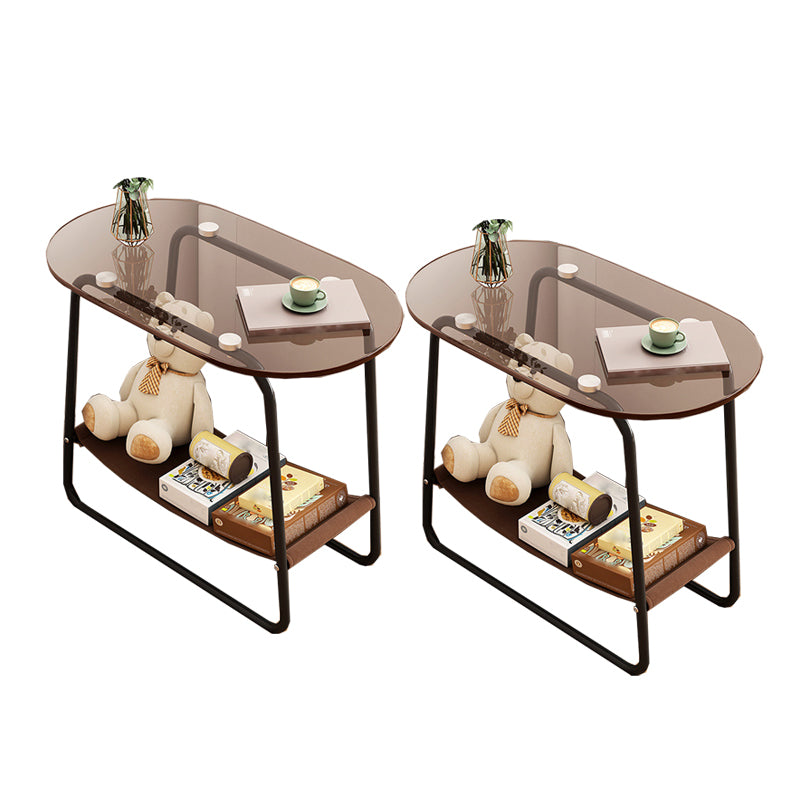 Contemporary Brown Glass Top Side Table Steel Sled Base End Table