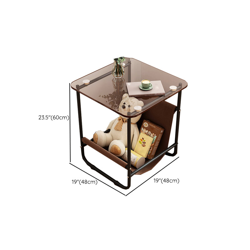 Contemporary Brown Glass Top Side Table Steel Sled Base End Table
