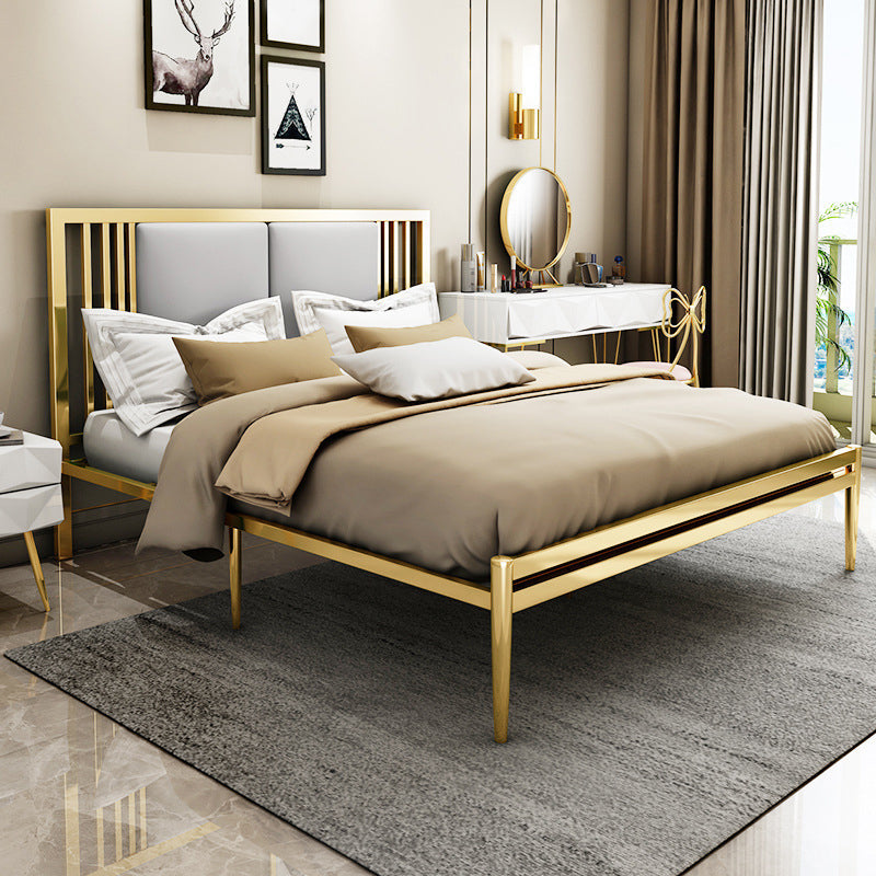 Metal Open-Frame Bed Contemporary Standard Bed with Custom Gold Legs