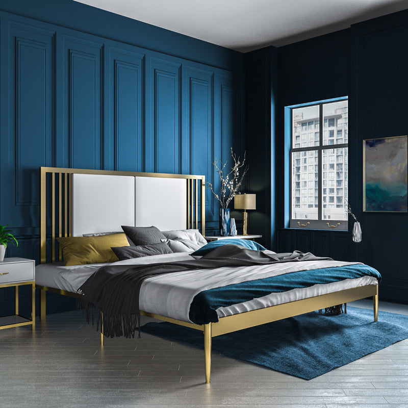 Metal Open-Frame Bed Contemporary Standard Bed with Custom Gold Legs