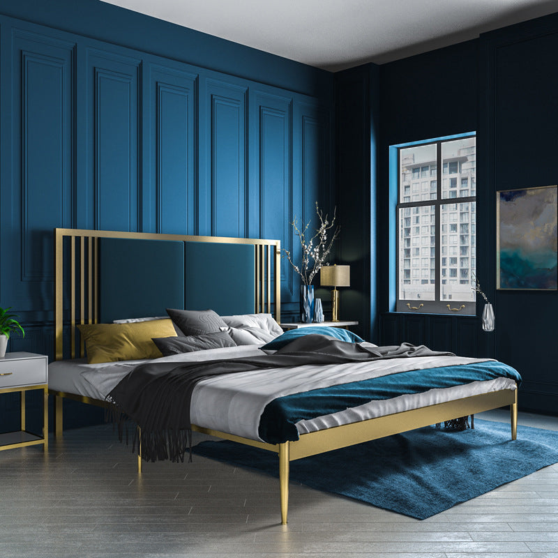 Metal Open-Frame Bed Contemporary Standard Bed with Custom Gold Legs