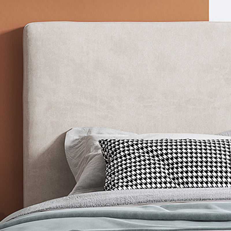 Gray and Natural Standard Bed Traditional Oak Panel Bed Upholstered Headboard