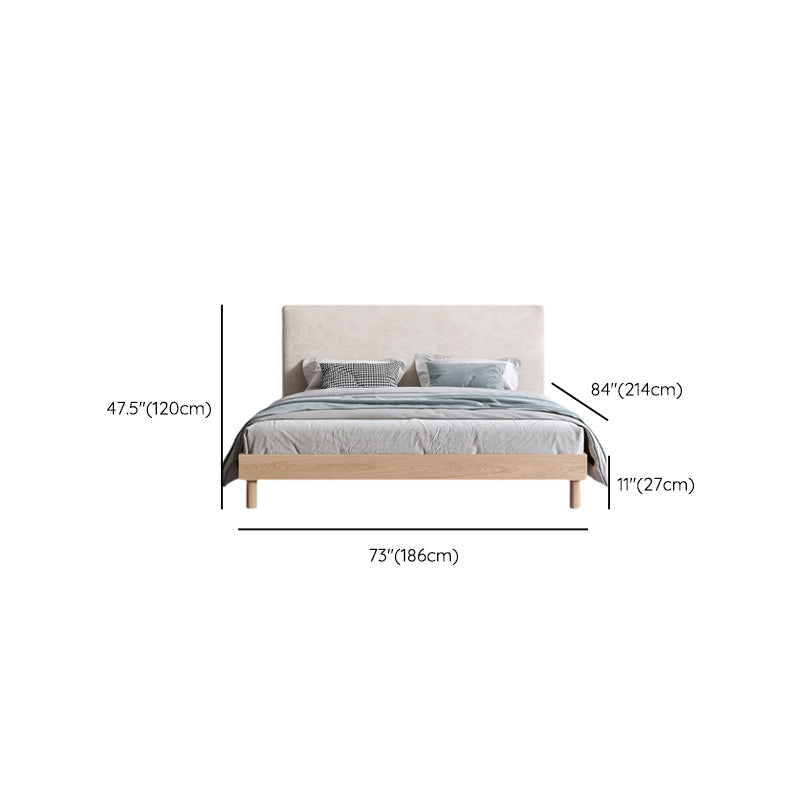 Gray and Natural Standard Bed Traditional Oak Panel Bed Upholstered Headboard