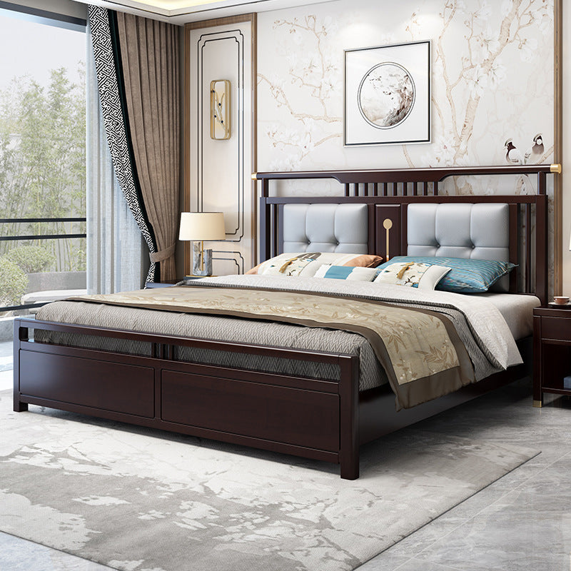 Solid Wood Traditional Panel Bed Tufted Standard Bed with Headboard