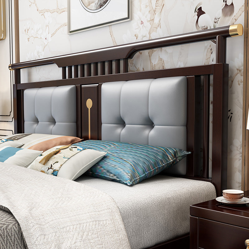Solid Wood Traditional Panel Bed Tufted Standard Bed with Headboard