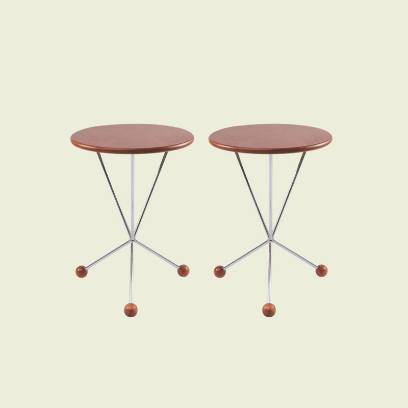 Scandinavian Solid Wood Round End Table Cross Legs Side Table
