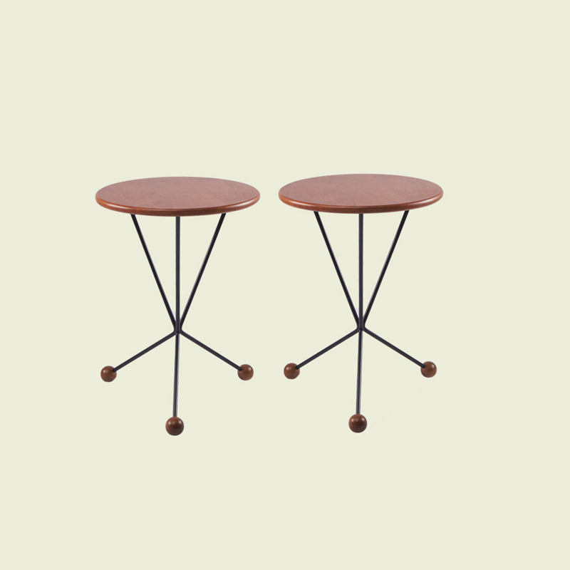 Scandinavian Solid Wood Round End Table Cross Legs Side Table