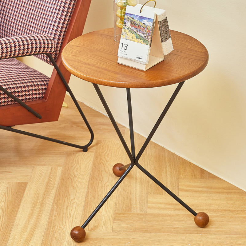 Scandinavian Solid Wood Round End Table Cross Legs Side Table