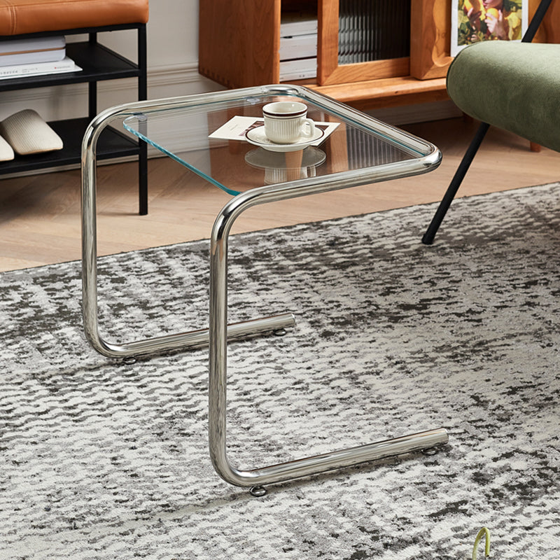 Modernistic Metal C Side Table Glass Top Side End Table for Living Room