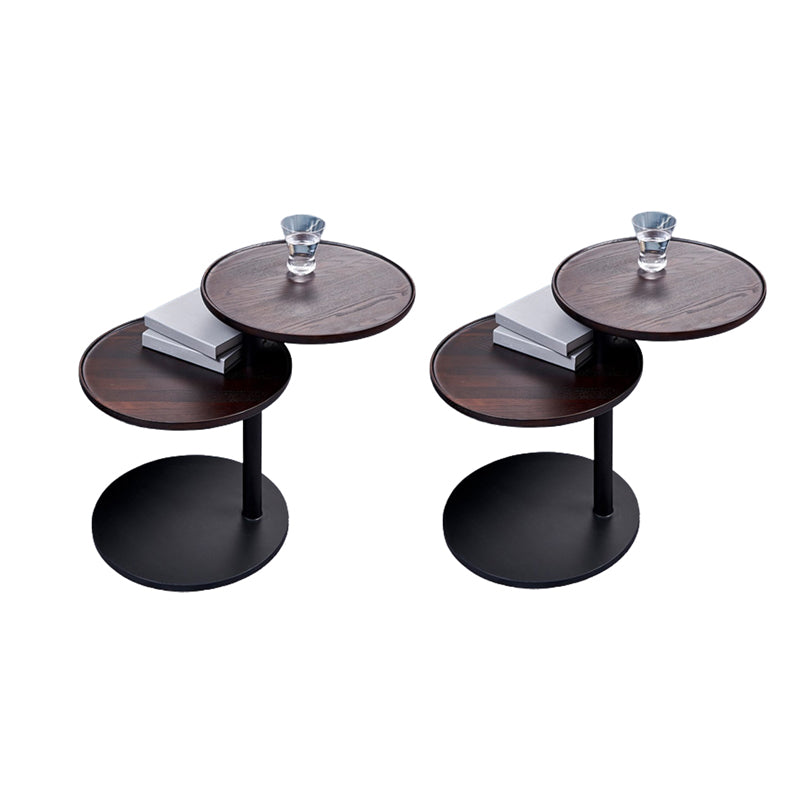 Modernistic Living Room Double Tier Round with Storage Pedestal Wood Side Table