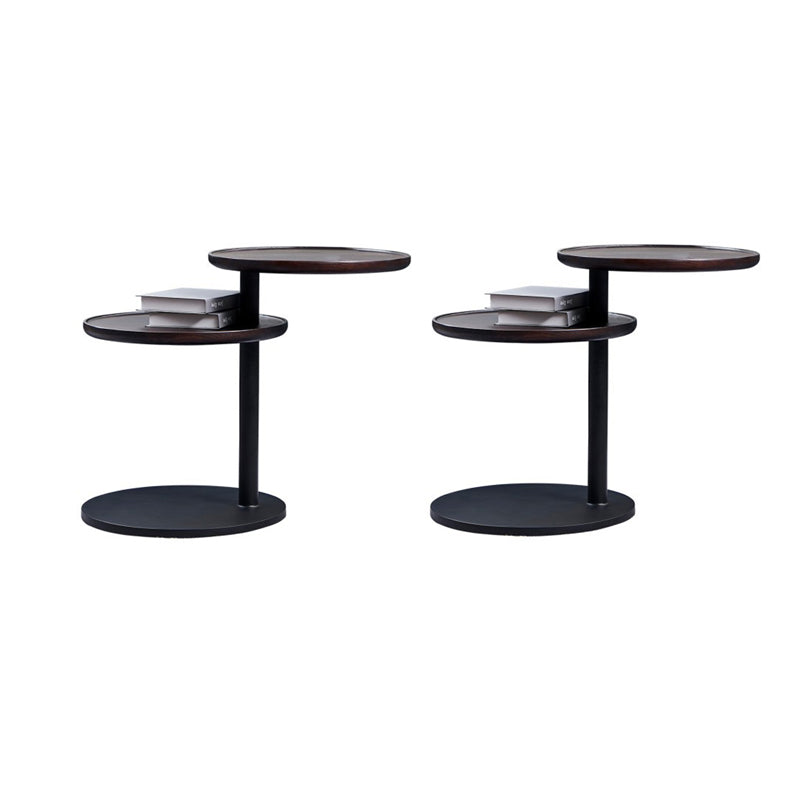 Modernistic Living Room Double Tier Round with Storage Pedestal Wood Side Table