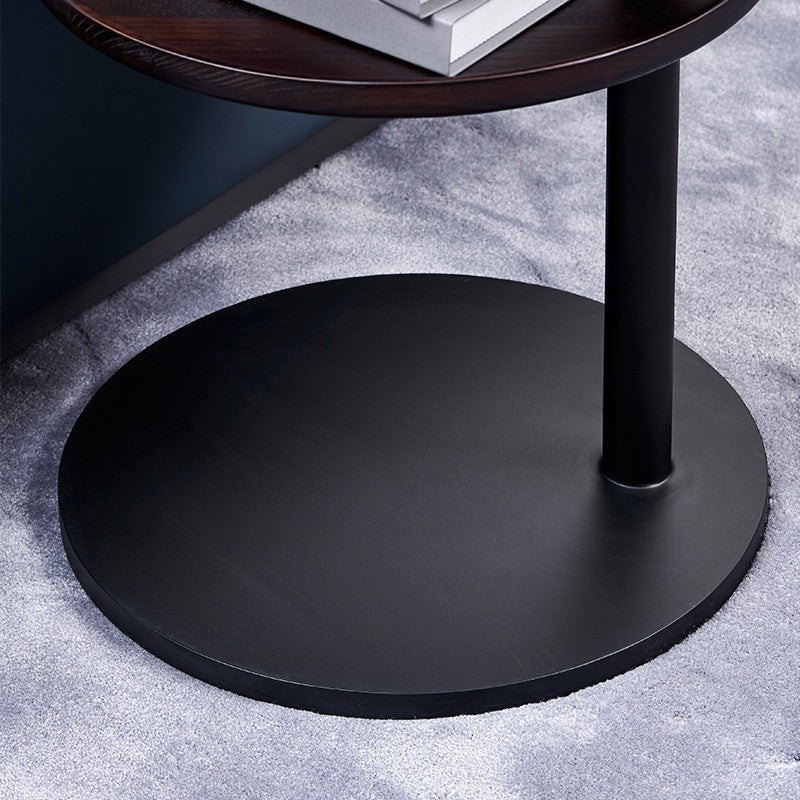Modernistic Living Room Double Tier Round with Storage Pedestal Wood Side Table