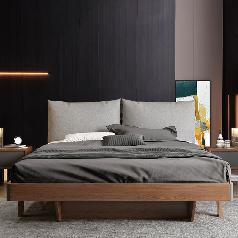 Espresso Wood Panel Bed Upholstered Headboard Standard Bed Lift Up Storage