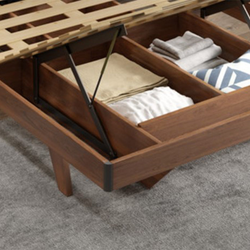 Espresso Wood Panel Bed Upholstered Headboard Standard Bed Lift Up Storage
