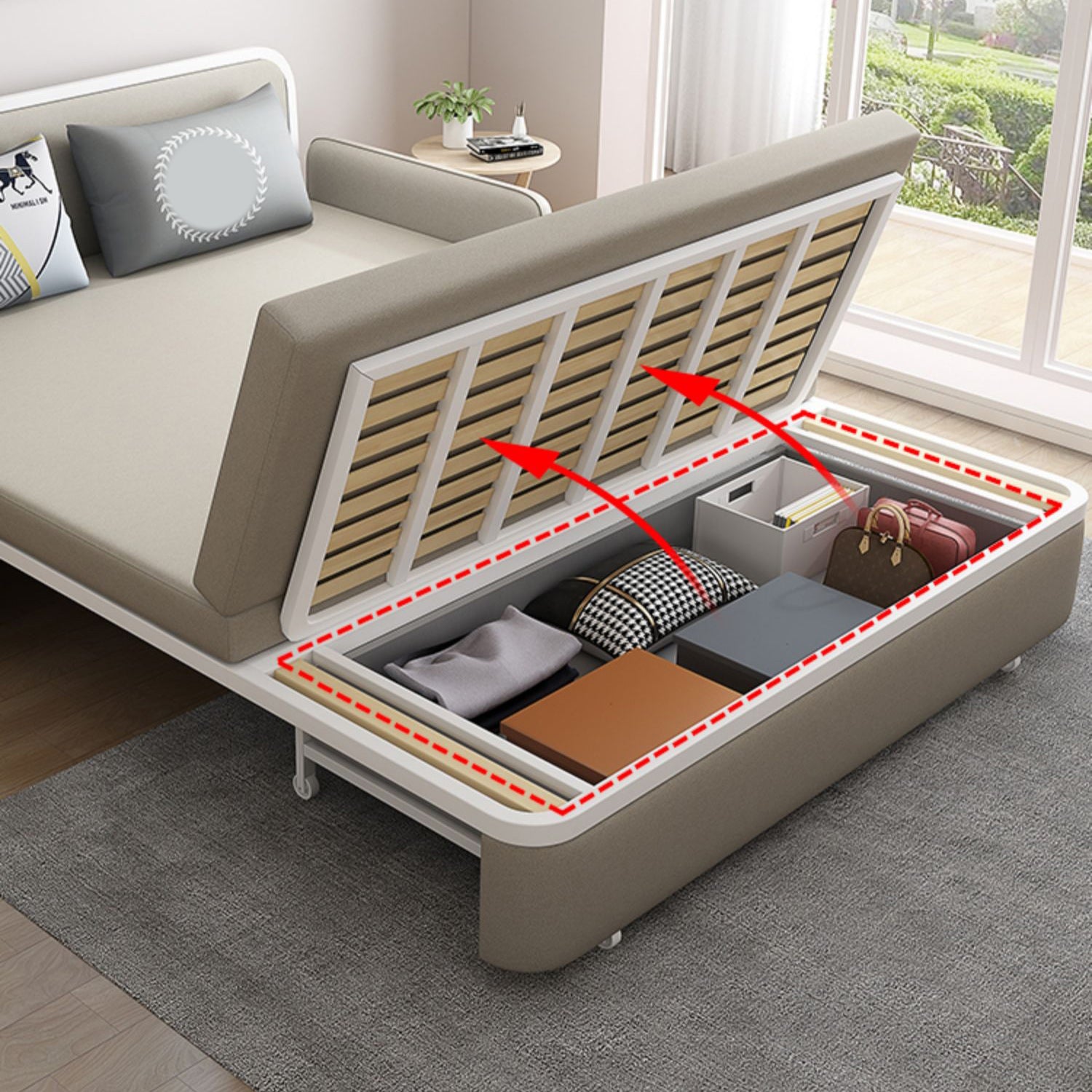 Contemporary 35.43" H Faux Leather Square Arm Sofa Bed for Apartment