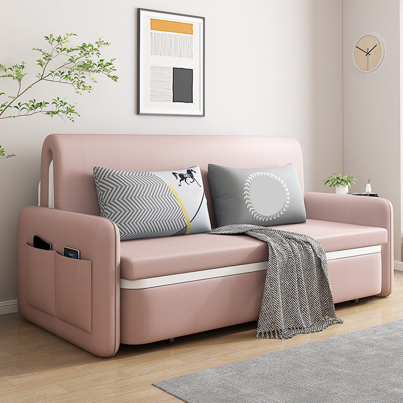 Contemporary 35.43" H Faux Leather Square Arm Sofa Bed for Apartment